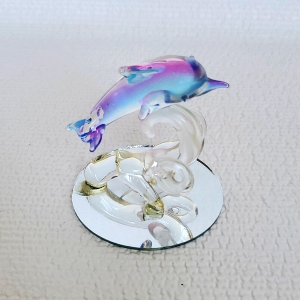 Purple Blue Glass Dolphin Wave Figurine